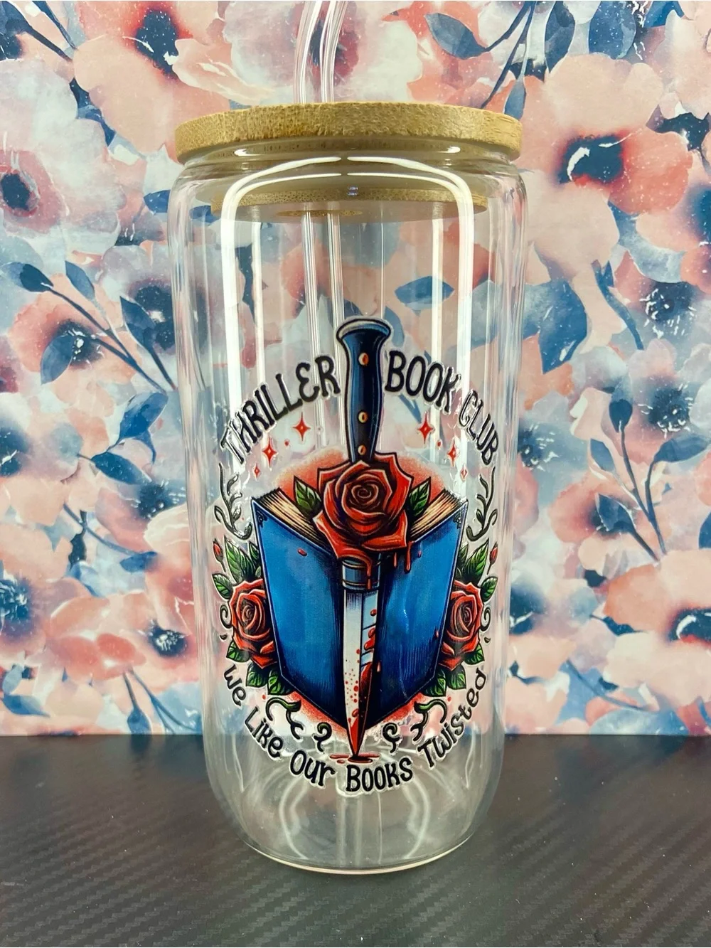 Double Wall Thriller Book Club Tumbler with Straw - Blue & Red